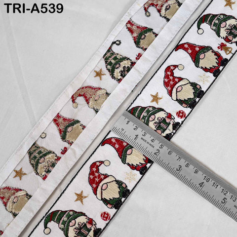 Embroidered Santa Claus Trim, Viscose Fabric Border, 2 in Wide (1 Meter)