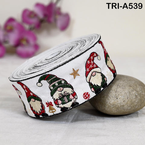 Embroidered Santa Claus Trim, Viscose Fabric Border, 2 in Wide (1 Meter)