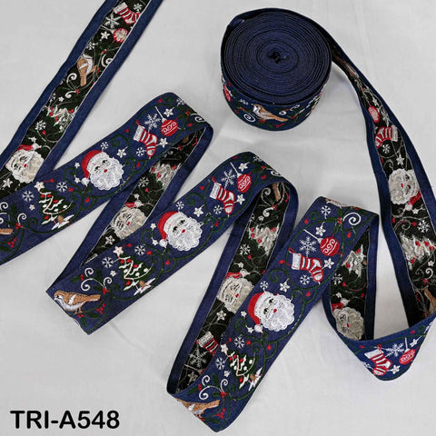 Embroidered Santa Claus Trim, Denim Fabric Border, 5cm Wide Navy Blue (1 Meter)