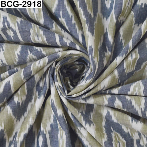 Dusty Green Handwoven Indian Ikat Cotton Fabric: Yarn Dyed, Soft Summer Dress Material (Sold by Yard)