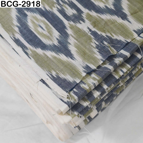 Dusty Green Handwoven Indian Ikat Cotton Fabric: Yarn Dyed, Soft Summer Dress Material (Sold by Yard)