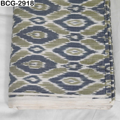 Dusty Green Handwoven Indian Ikat Cotton Fabric: Yarn Dyed, Soft Summer Dress Material (Sold by Yard)