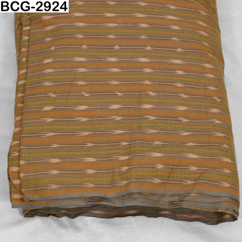 Indian Handloom Ikat Cotton Fabric: Biscuit Brown, Marigold Yellow, Green (1 Yard)