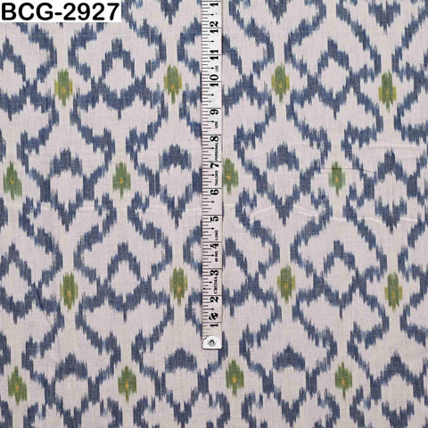 Blue Green Ikat Cotton Fabric, Handloom Dress Material Yardage (1 Yard)