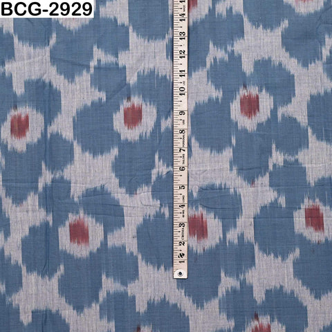 Blue, Brown Ikat Handloom Cotton Fabric by the Yard: Soft, Medium Weight, 44" Width
