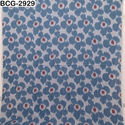 Blue, Brown Ikat Handloom Cotton Fabric by the Yard: Soft, Medium Weight, 44" Width