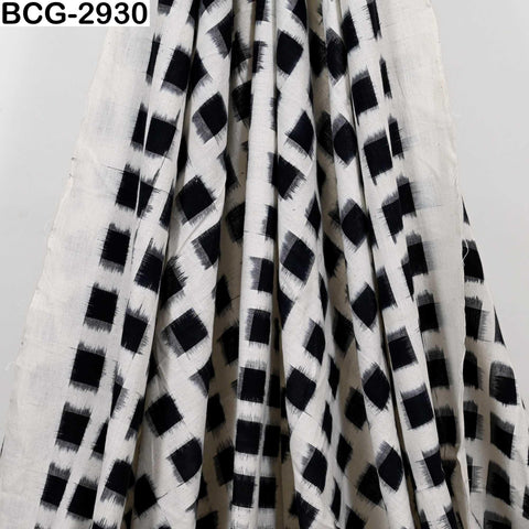 Double Ikat Cotton Fabric (120 GSM) – Black and Ivory Handloom Yardage