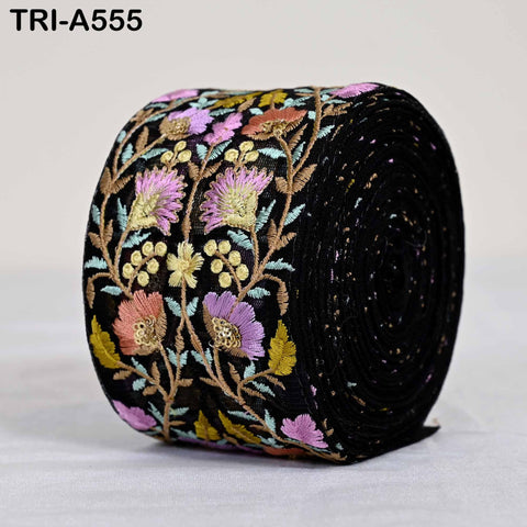 1 Meter Indian 7.5cm Embroidery Fabric Trim Decorative Saree Embellishments DIY Crafting Sewing Curtains Sari Border Embroidered Ribbons