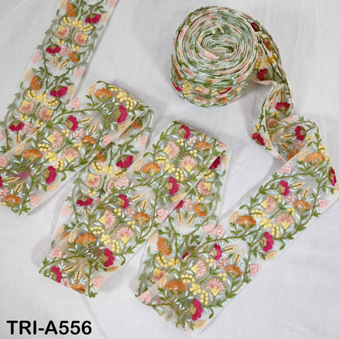 1 Meter Embroidered Tulle Trim: Floral Sari Border, Wedding Decor (7.5cm)