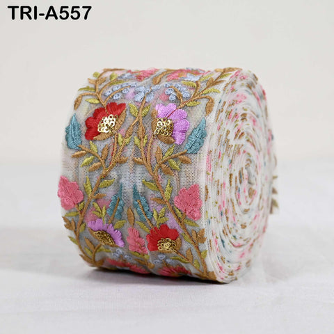 1 Meter Indian 7.5cm Embroidery Fabric Trim Decorative Saree Embellishments DIY Crafting Sewing Curtains Sari Border Embroidered Ribbons