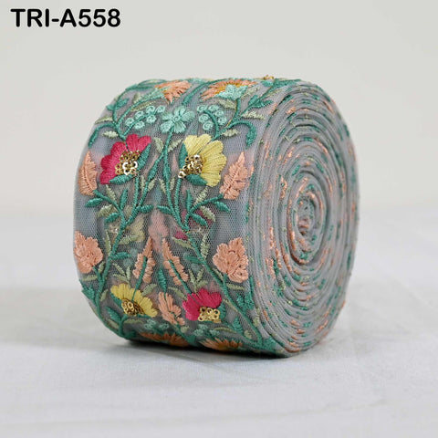1 Meter Indian 7.5cm Embroidery Fabric Trim Decorative Saree Embellishments DIY Crafting Sewing Curtains Sari Border Embroidered Ribbons
