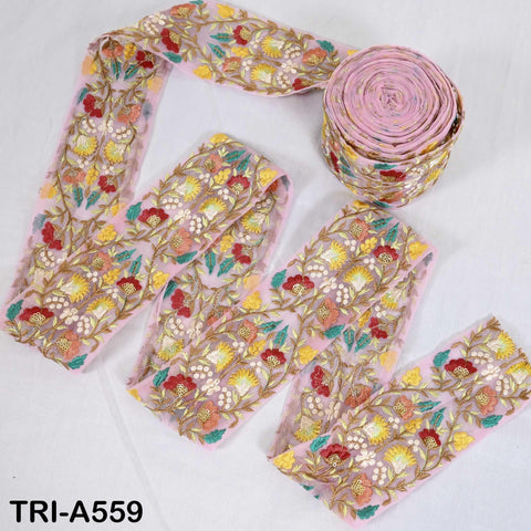 1 Meter Indian Embroidered Tulle Trim: Floral Sari Border (7.5cm)