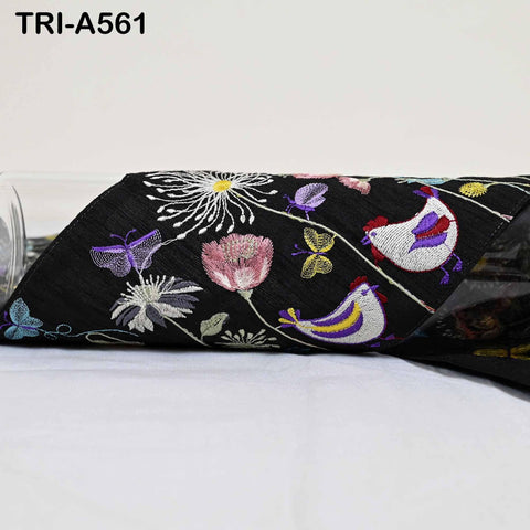 Embroidered Ribbon Trim | Floral Bird Design, Sari Border, DIY Crafting 1 Meter (14cm)