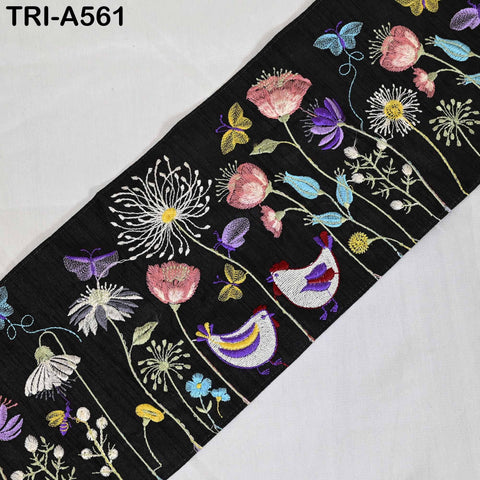 Embroidered Ribbon Trim | Floral Bird Design, Sari Border, DIY Crafting 1 Meter (14cm)