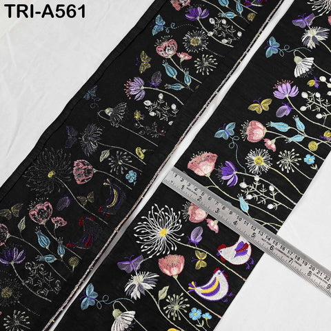 Embroidered Ribbon Trim | Floral Bird Design, Sari Border, DIY Crafting 1 Meter (14cm)