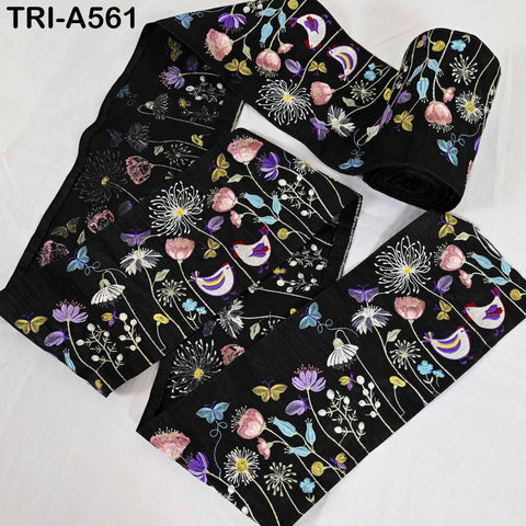 Embroidered Ribbon Trim | Floral Bird Design, Sari Border, DIY Crafting 1 Meter (14cm)