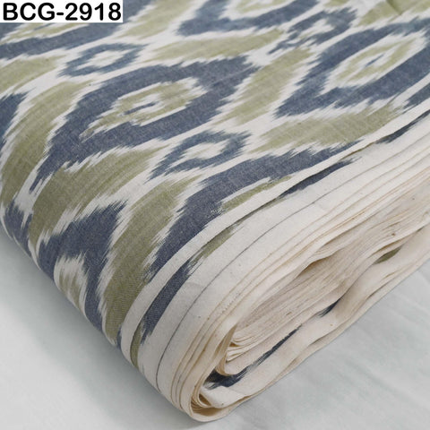 Dusty Green Handwoven Indian Ikat Cotton Fabric: Yarn Dyed, Soft Summer Dress Material (Sold by Yard)