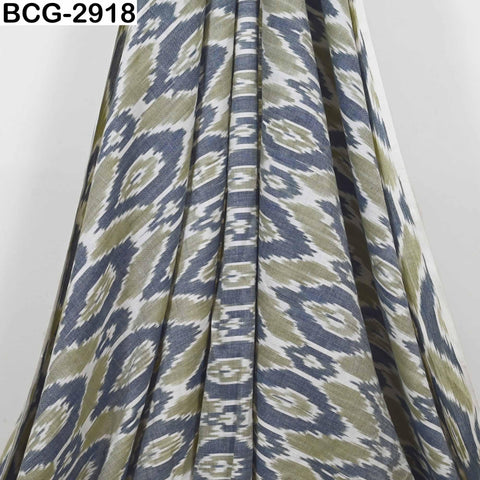 Dusty Green Handwoven Indian Ikat Cotton Fabric: Yarn Dyed, Soft Summer Dress Material (Sold by Yard)