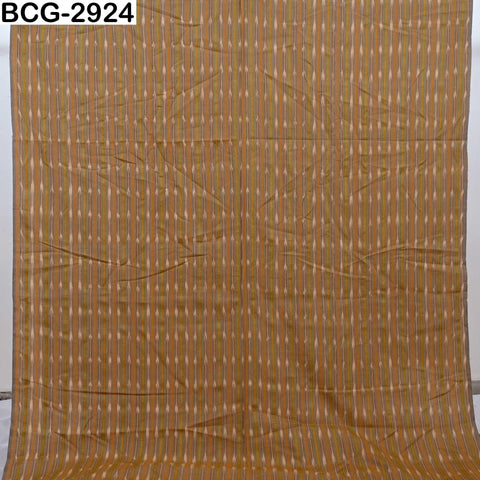 Indian Handloom Ikat Cotton Fabric: Biscuit Brown, Marigold Yellow, Green (1 Yard)