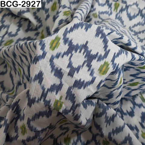 Blue Green Ikat Cotton Fabric, Handloom Dress Material Yardage (1 Yard)