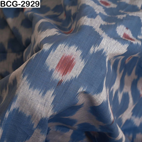 Blue, Brown Ikat Handloom Cotton Fabric by the Yard: Soft, Medium Weight, 44" Width