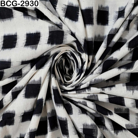 Double Ikat Cotton Fabric (120 GSM) – Black and Ivory Handloom Yardage