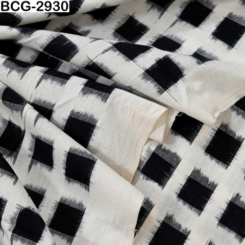 Double Ikat Cotton Fabric (120 GSM) – Black and Ivory Handloom Yardage