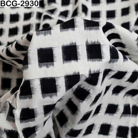 Double Ikat Cotton Fabric (120 GSM) – Black and Ivory Handloom Yardage
