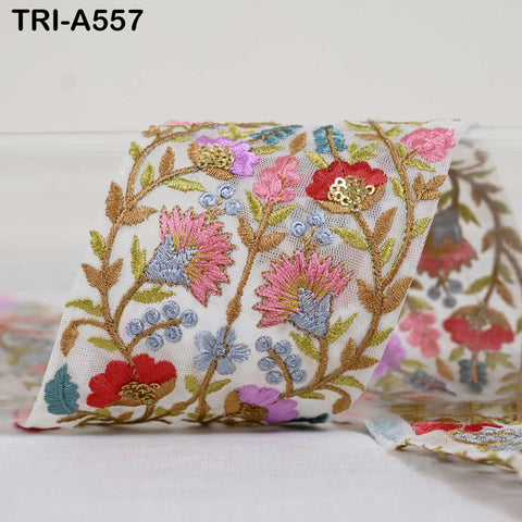 1 Meter Indian 7.5cm Embroidery Fabric Trim Decorative Saree Embellishments DIY Crafting Sewing Curtains Sari Border Embroidered Ribbons