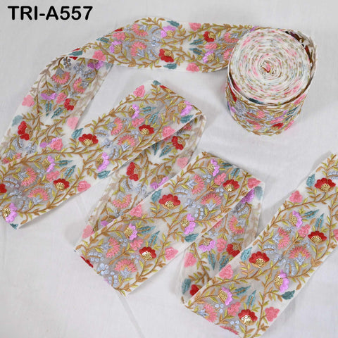 1 Meter Indian 7.5cm Embroidery Fabric Trim Decorative Saree Embellishments DIY Crafting Sewing Curtains Sari Border Embroidered Ribbons