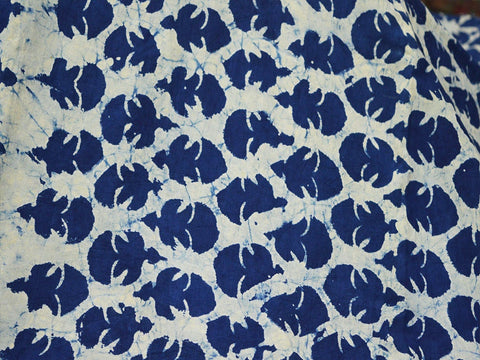 Indian Indigo Blue Hand Stamped Quilting Cotton Fabric, women dress fabric, floral cotton fabric, designer cotton fabric