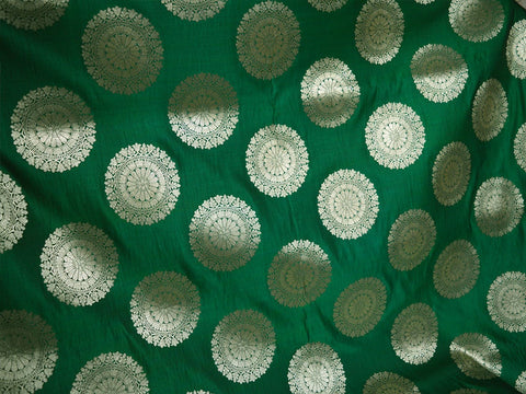 Green Brocade By the Yard Fabric Banaras Blended Silk byfor Wedding Dress Table Runner Home Furnishing Cushion Sofa Cover Clutches Brocade