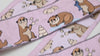 Embroidered Otters Ribbon, Sari Border Trim - 75mm Viscose, Beige Brown Blue On Pink, 2.5 Inch, 1 Meter