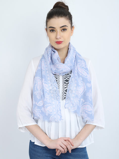 Sky blue color decorated paisley printed scarfs by 1 pieces online beautiful handmade fashion accessory scarves indian polyester designer stoles christmas birthday bohemian long scarf evening stole wrap for summer