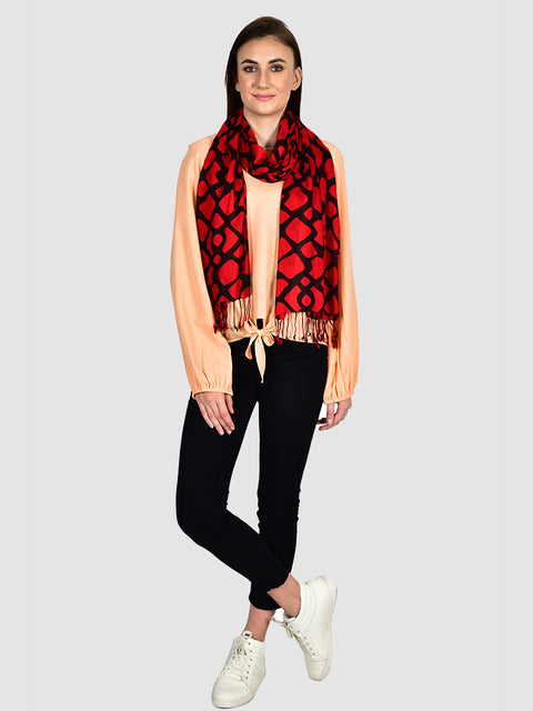 Red Black Long Scarf Women Accessory Scarves Fashion Indian Rayon Gift for Her Girlfriend Christmas Birthday Summer Boho Party Wear Stoles