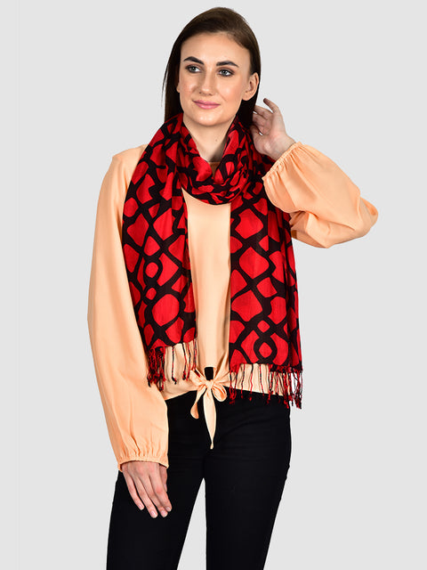 Red Black Long Scarf Women Accessory Scarves Fashion Indian Rayon Gift for Her Girlfriend Christmas Birthday Summer Boho Party Wear Stoles