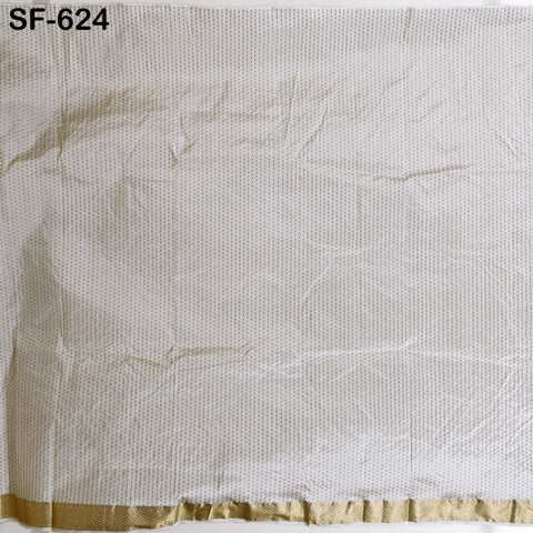 Pure Silk Brocade Fabric by Yard, Ivory Gold Zari Border, Wedding Costume Home Decor