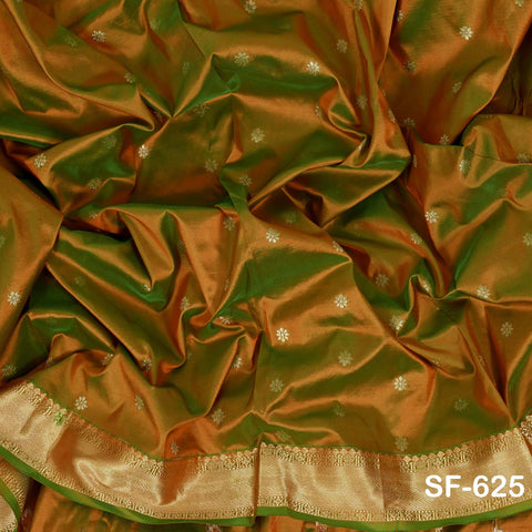 Pure Silk Brocade Fabric by Yard, Two-Tone Gold Zari Border, Wedding Costume Home Decor