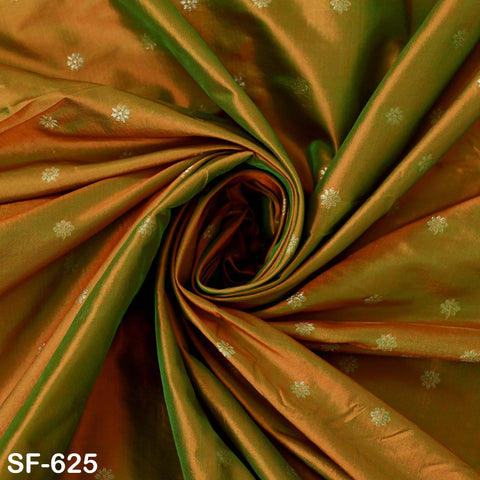 Pure Silk Brocade Fabric by Yard, Two-Tone Gold Zari Border, Wedding Costume Home Decor