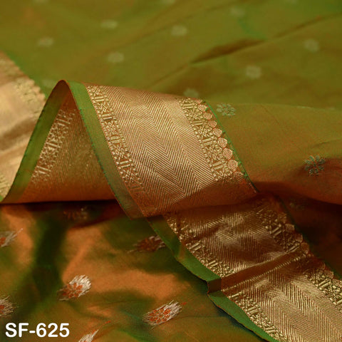 Pure Silk Brocade Fabric by Yard, Two-Tone Gold Zari Border, Wedding Costume Home Decor