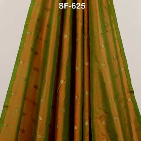 Pure Silk Brocade Fabric by Yard, Two-Tone Gold Zari Border, Wedding Costume Home Decor