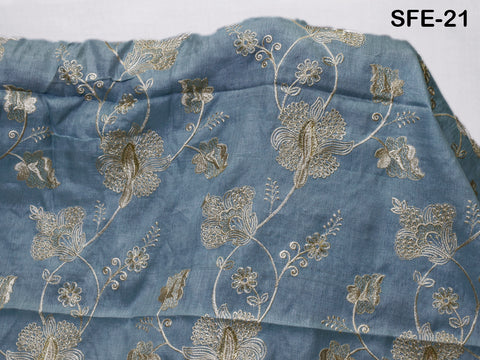 Powder Blue Pure Tussar Silk Embroidered Fabric Indian Embroidery Raw Silk Wild Natural Handmade Fabric Peace Silk Tussah Dress Material