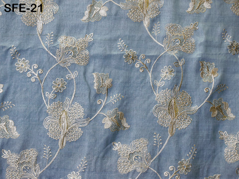 Powder Blue Pure Tussar Silk Embroidered Fabric Indian Embroidery Raw Silk Wild Natural Handmade Fabric Peace Silk Tussah Dress Material
