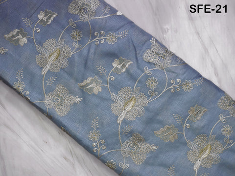 Powder Blue Pure Tussar Silk Embroidered Fabric Indian Embroidery Raw Silk Wild Natural Handmade Fabric Peace Silk Tussah Dress Material