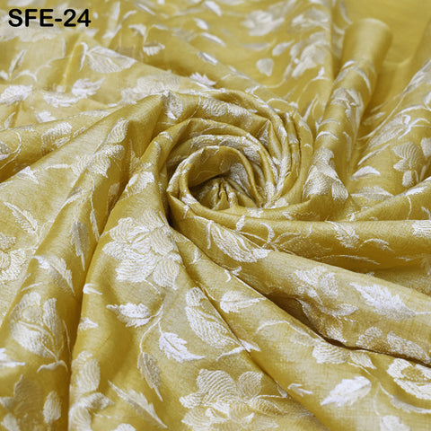 Pure Tussar Silk Embroidered Fabric by the yard Indian Embroidery Raw Silk Wild Natural Handmade Fabric Peace Silk Tussah Dress Material