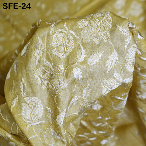 Pure Tussar Silk Embroidered Fabric by the yard Indian Embroidery Raw Silk Wild Natural Handmade Fabric Peace Silk Tussah Dress Material