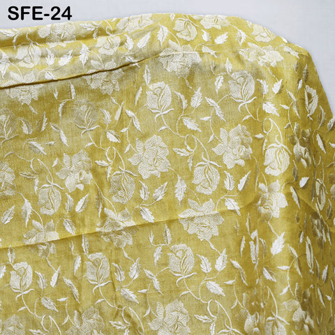 Pure Tussar Silk Embroidered Fabric by the yard Indian Embroidery Raw Silk Wild Natural Handmade Fabric Peace Silk Tussah Dress Material