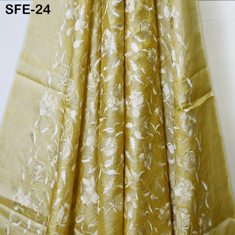 Pure Tussar Silk Embroidered Fabric by the yard Indian Embroidery Raw Silk Wild Natural Handmade Fabric Peace Silk Tussah Dress Material