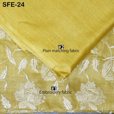 Pure Tussar Silk Embroidered Fabric by the yard Indian Embroidery Raw Silk Wild Natural Handmade Fabric Peace Silk Tussah Dress Material