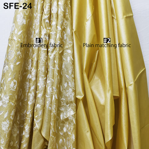 Pure Tussar Silk Embroidered Fabric by the yard Indian Embroidery Raw Silk Wild Natural Handmade Fabric Peace Silk Tussah Dress Material